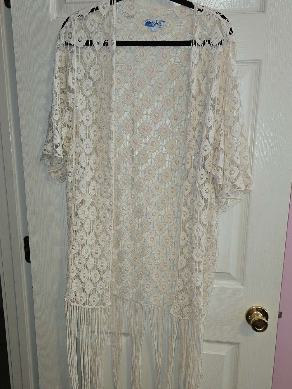 Rebellion Cream Crochet‎ Lace Fringe Cardigan